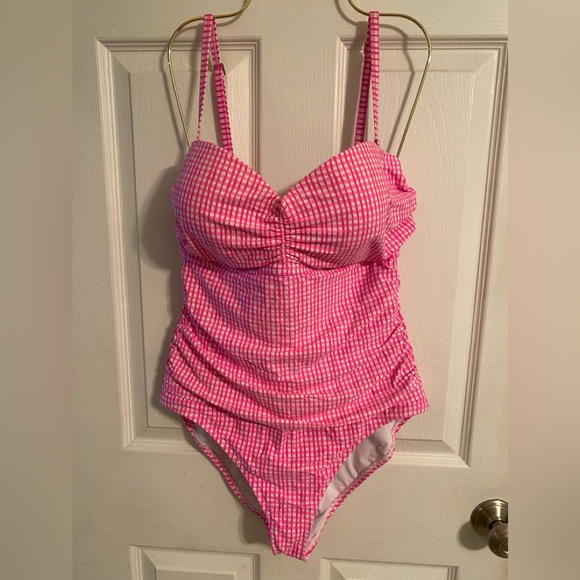 Lilly Pulitzer Layne Along the Same Lines Pink Checkered One-Piece Swimsuit - Picture 3 of 5